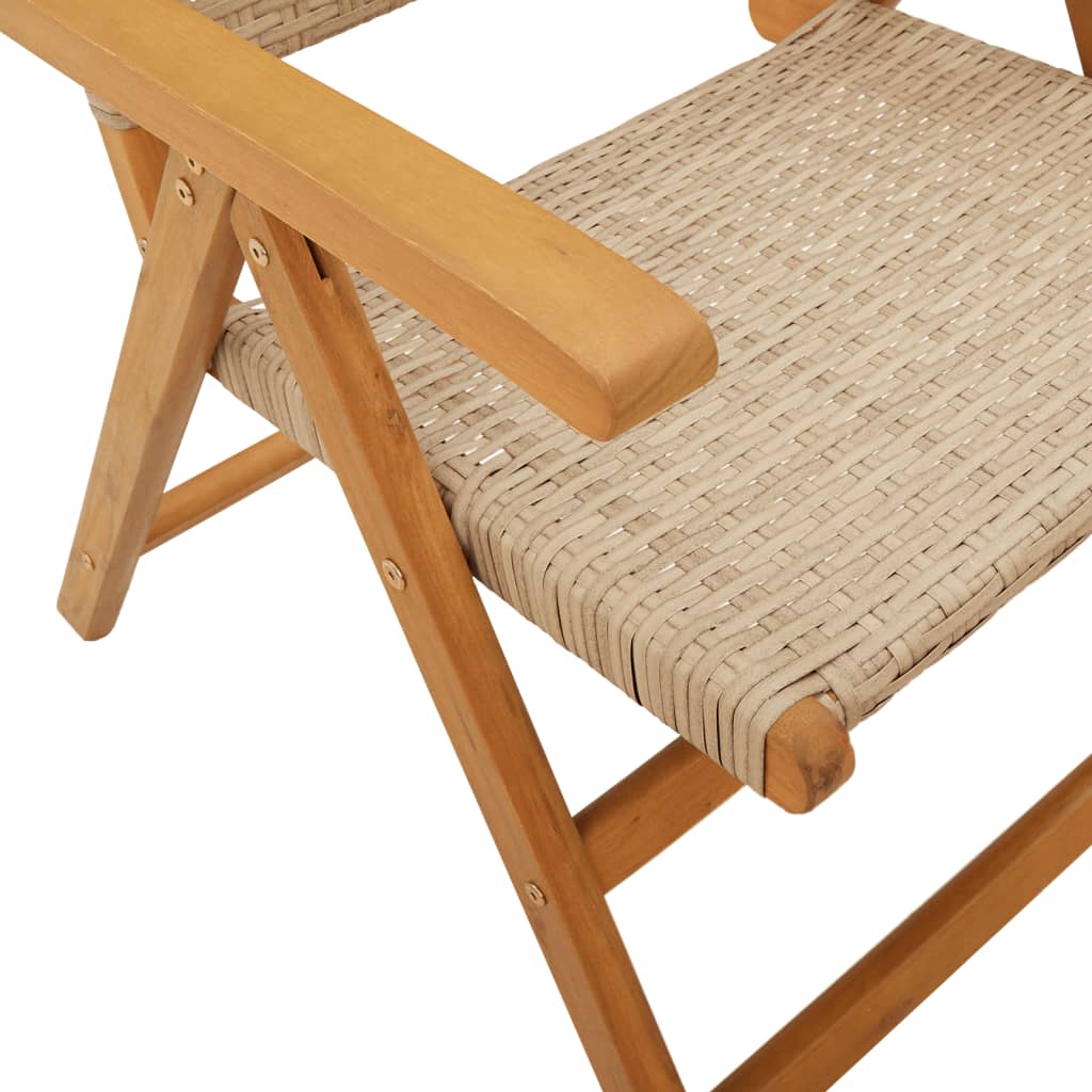 Beige Acacia Wood & Poly Rattan Garden Chairs Set of 2