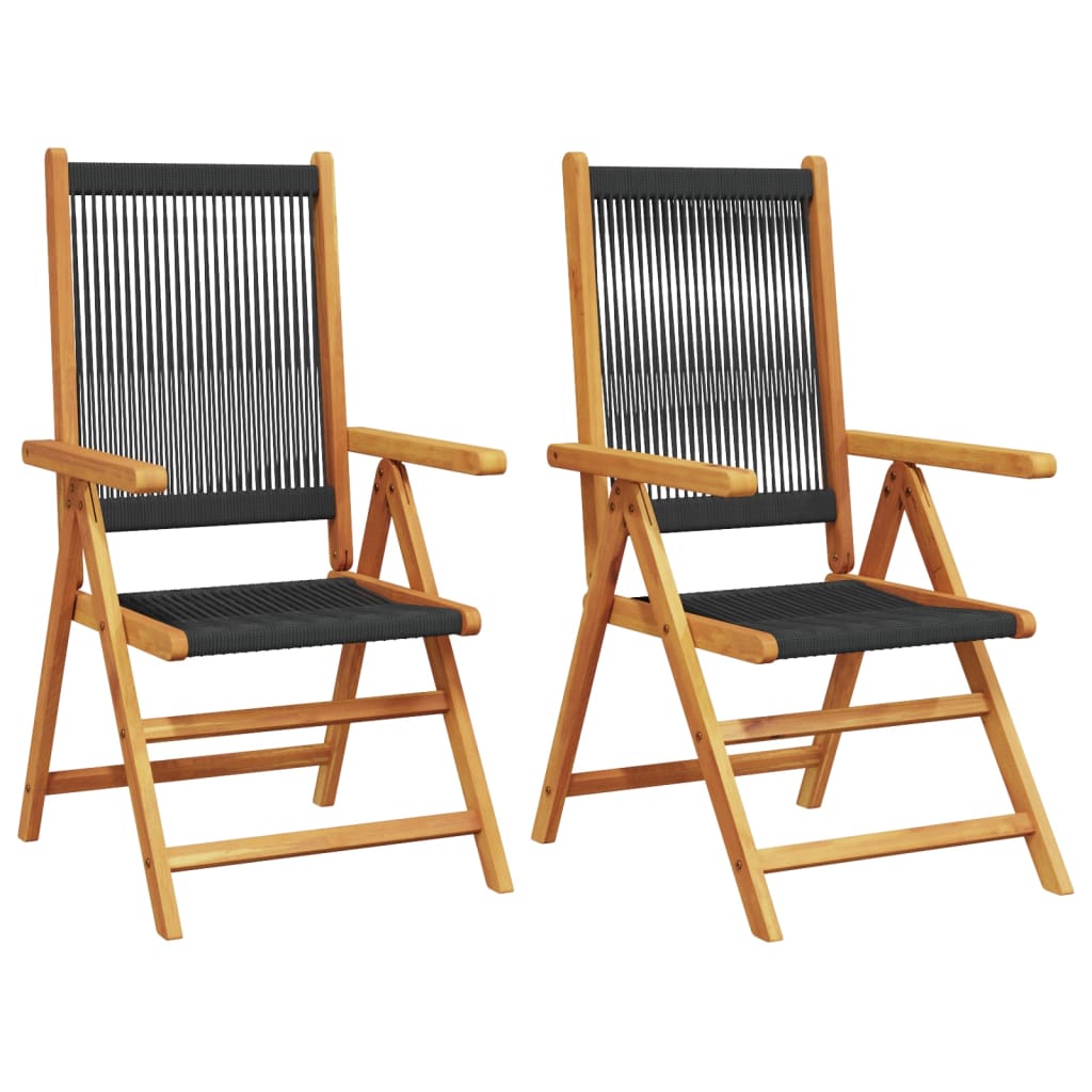 Black Solid Wood Acacia & Polypropylene Garden Chairs, Set of 2