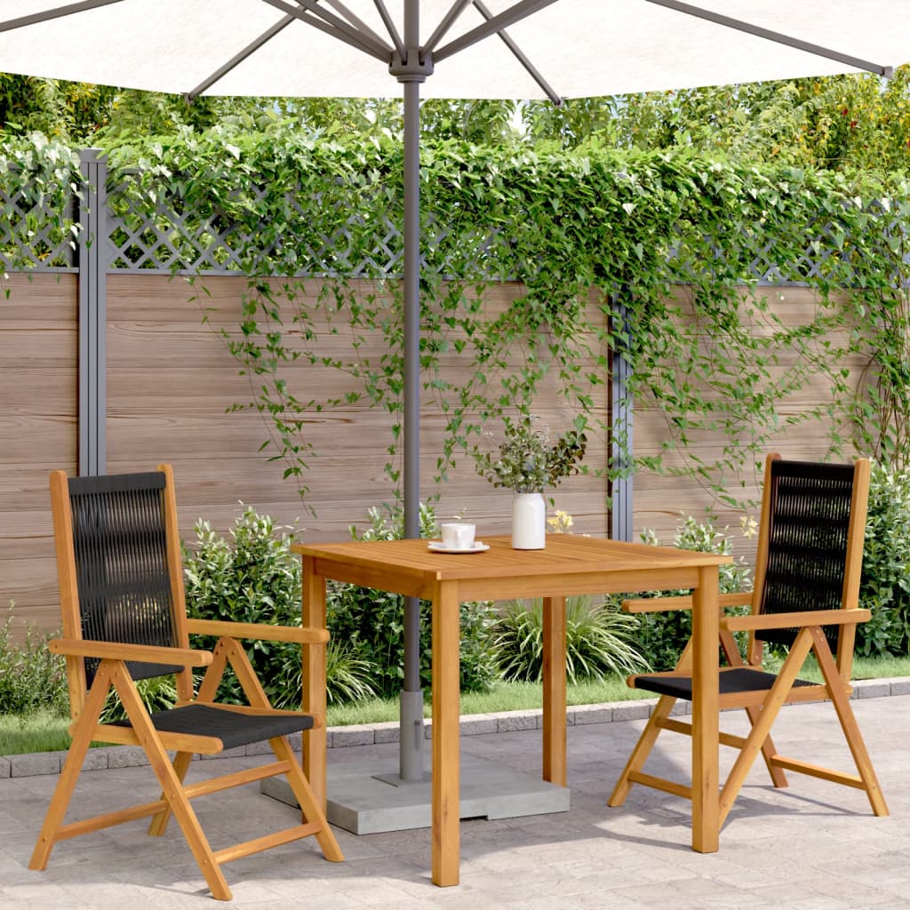 Black Solid Wood Acacia & Polypropylene Garden Chairs, Set of 2