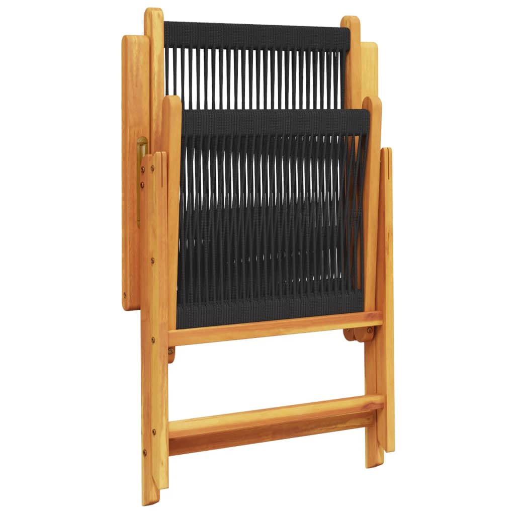 Black Solid Wood Acacia & Polypropylene Garden Chairs, Set of 2
