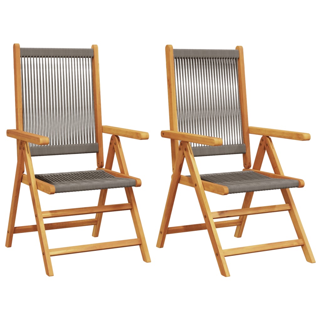 Stylish Grey Garden Chairs Set of 2 - Solid Acacia Wood & PP