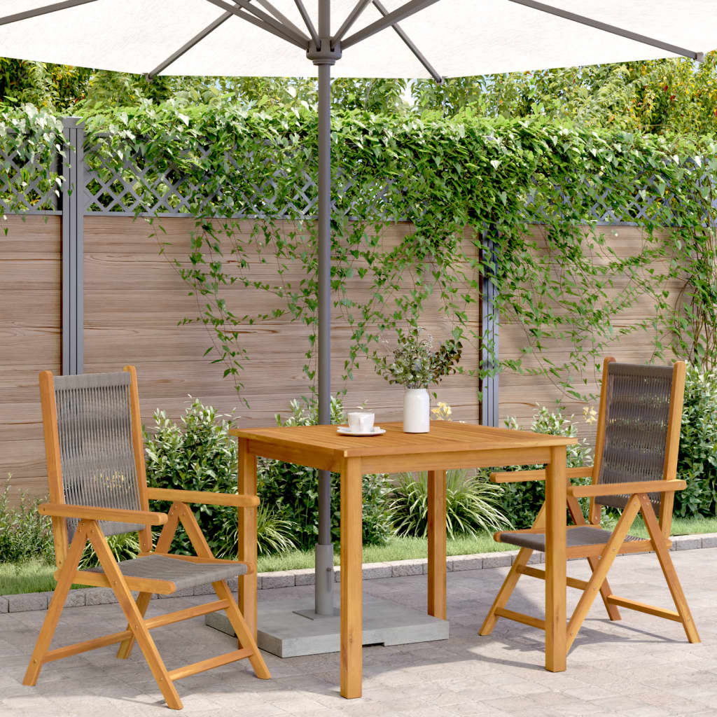 Stylish Grey Garden Chairs Set of 2 - Solid Acacia Wood & PP