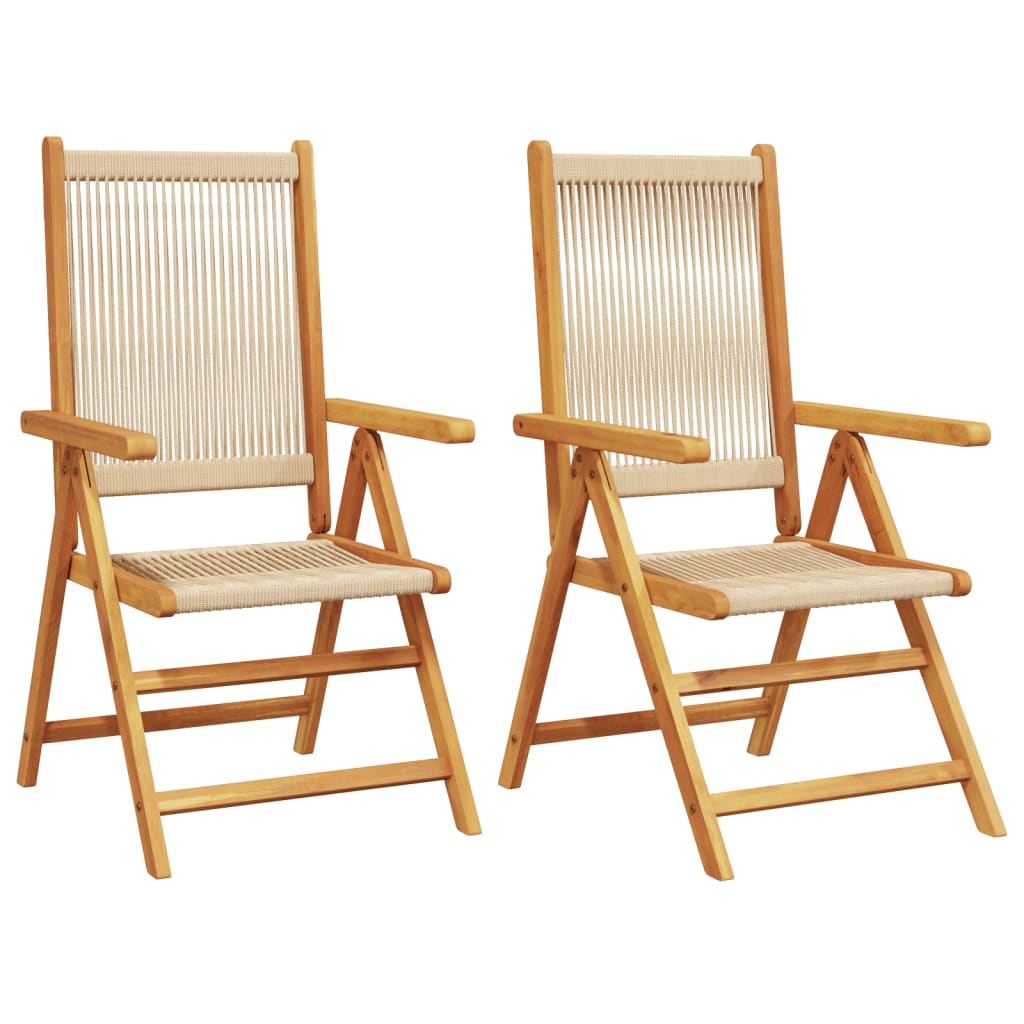 Beige Acacia Wood & Polypropylene Garden Chairs, Set of 2