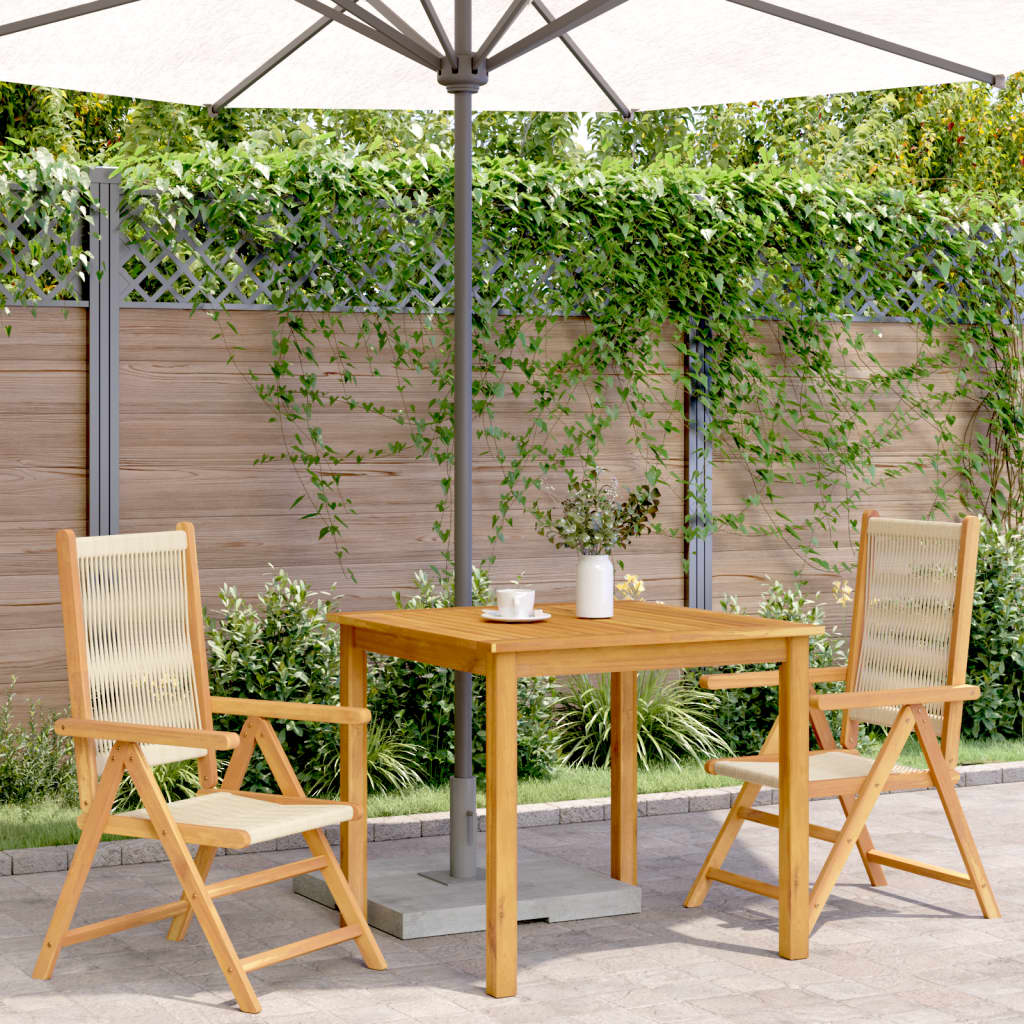 Beige Acacia Wood & Polypropylene Garden Chairs, Set of 2