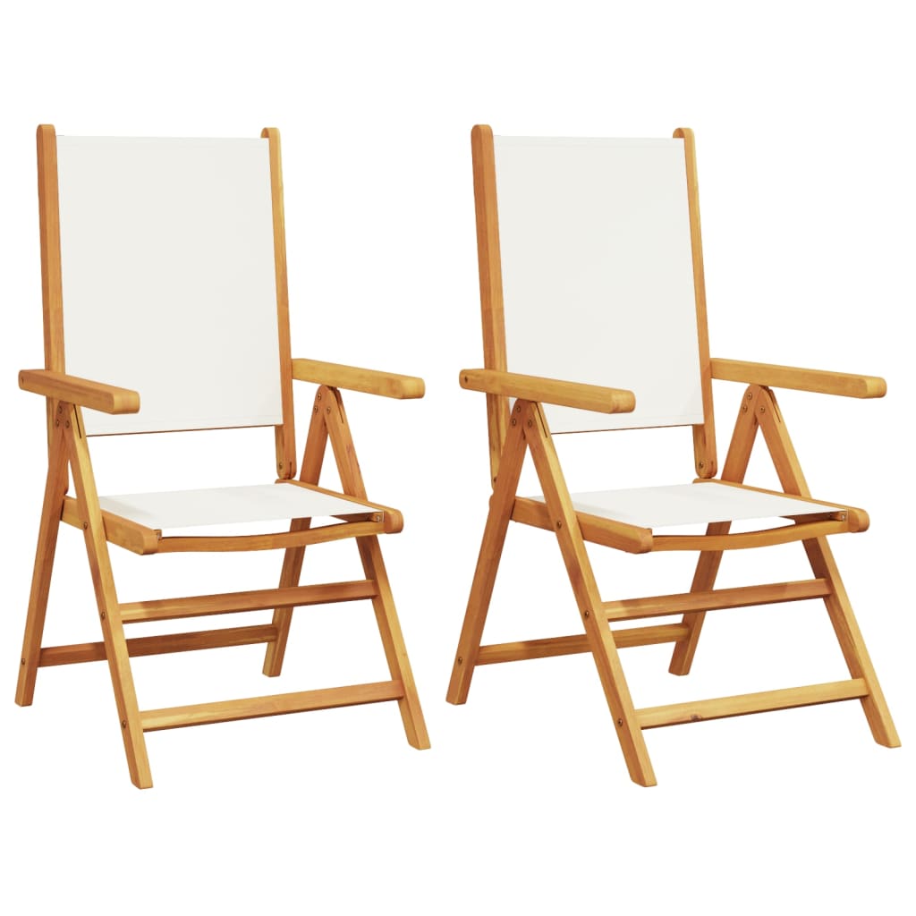 Cream White Acacia Wood Garden Chairs Set of 2 with Fabric Cushions