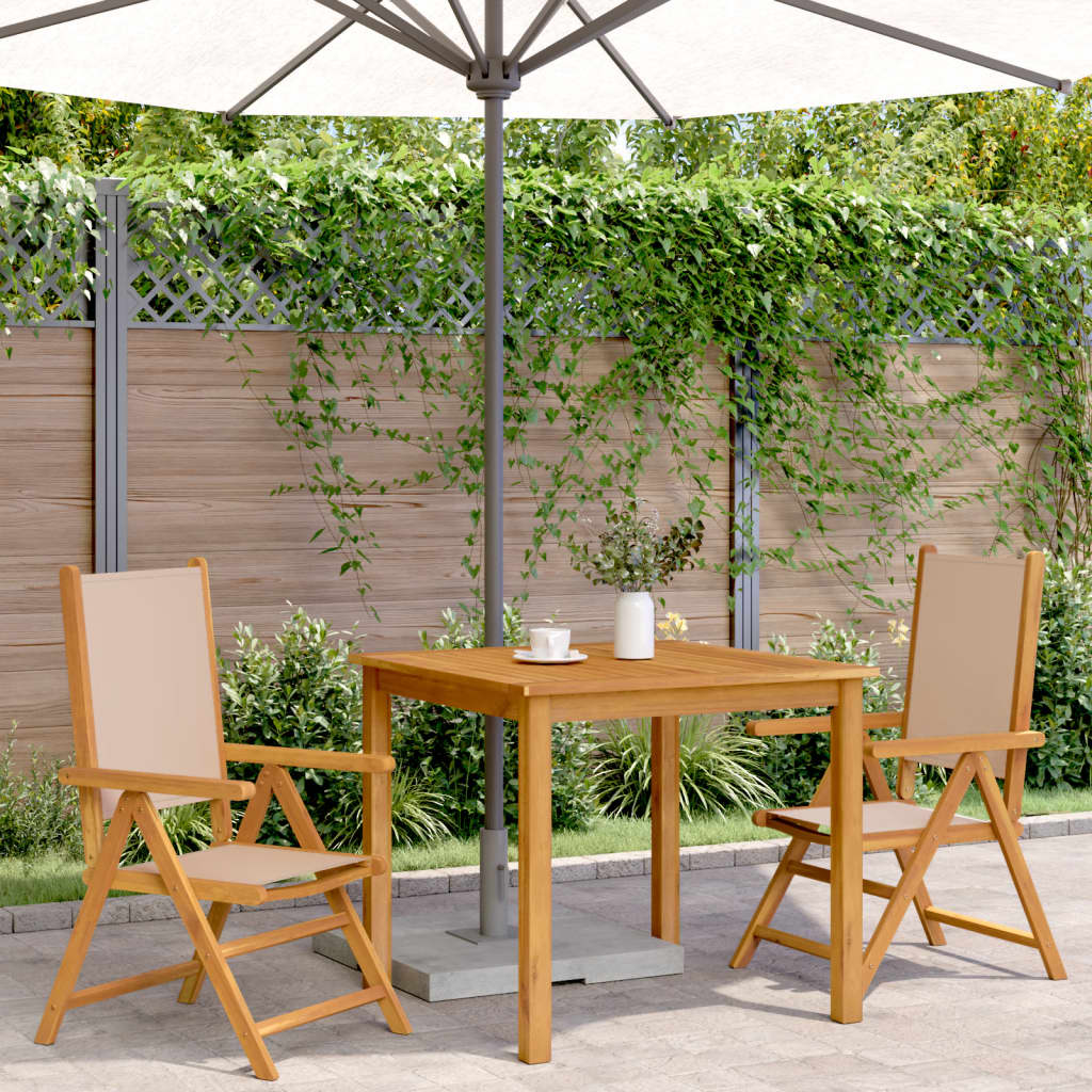 Taupe Acacia Wood Garden Chairs Set of 2 with Fabric Cushions