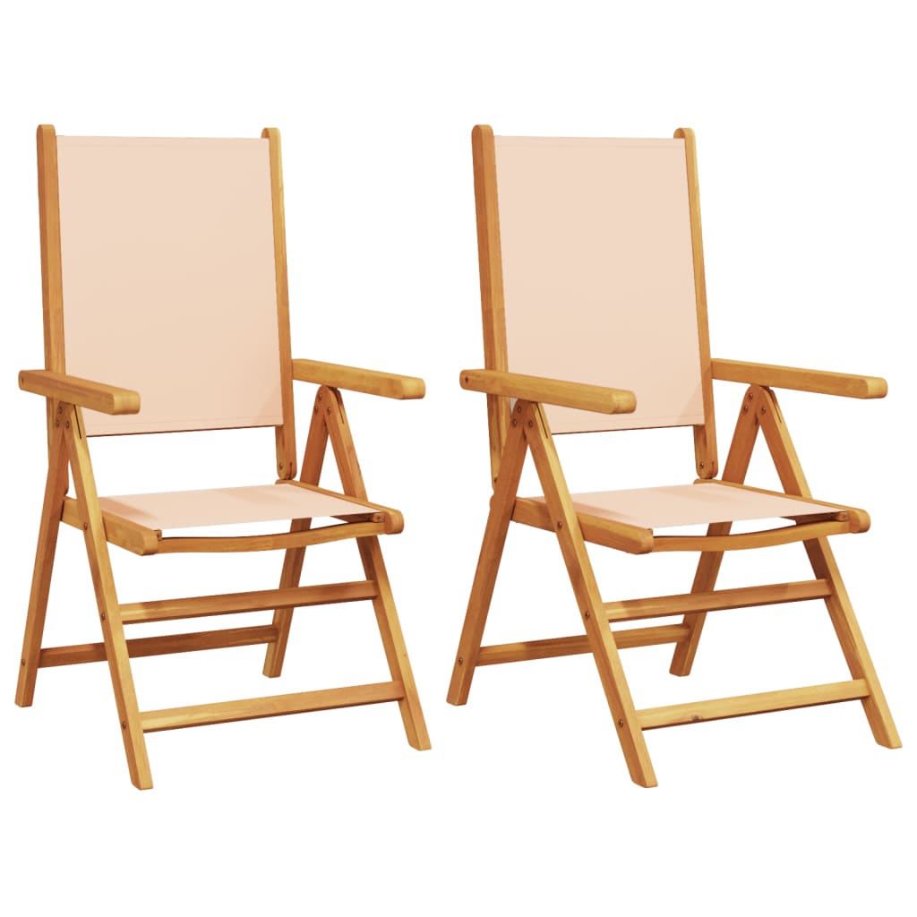 Beige Acacia Wood & Fabric Garden Chairs - Set of 2