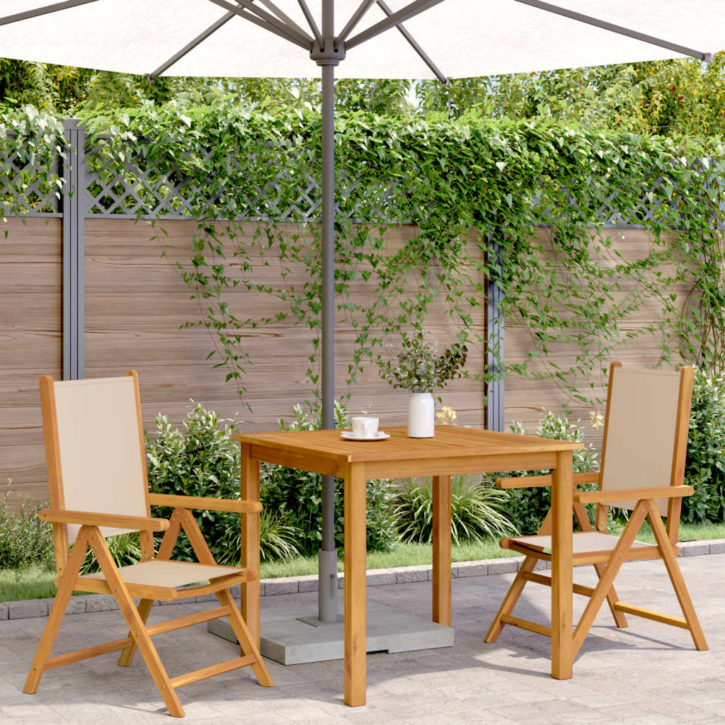 Beige Acacia Wood & Fabric Garden Chairs - Set of 2