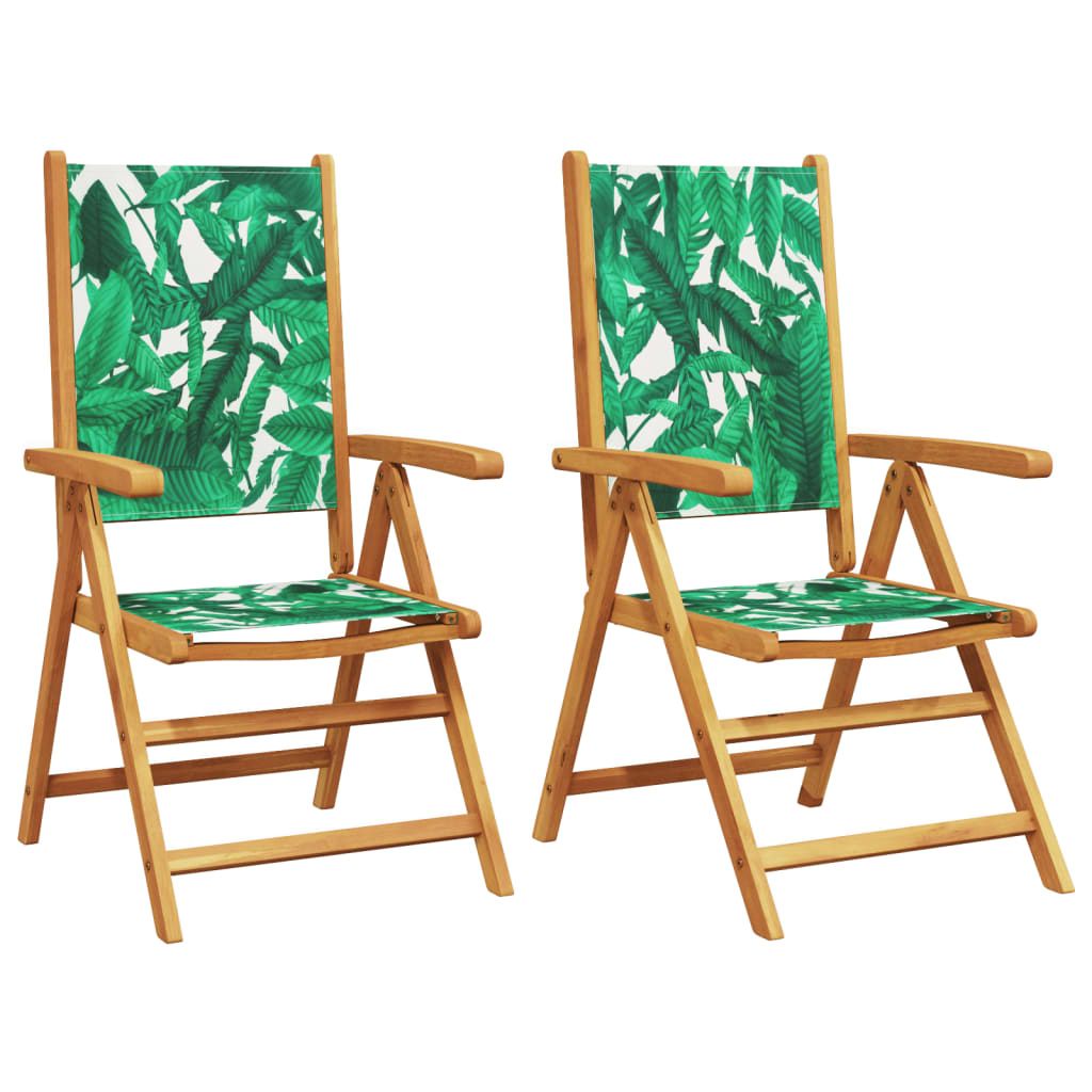 Leaf Pattern Garden Chairs 2 pcs - Solid Acacia Wood & Fabric