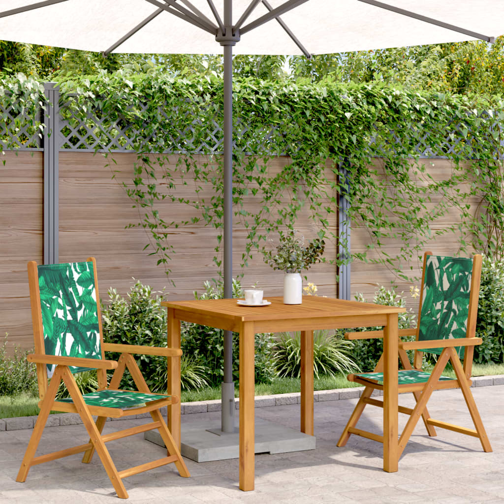 Leaf Pattern Garden Chairs 2 pcs - Solid Acacia Wood & Fabric