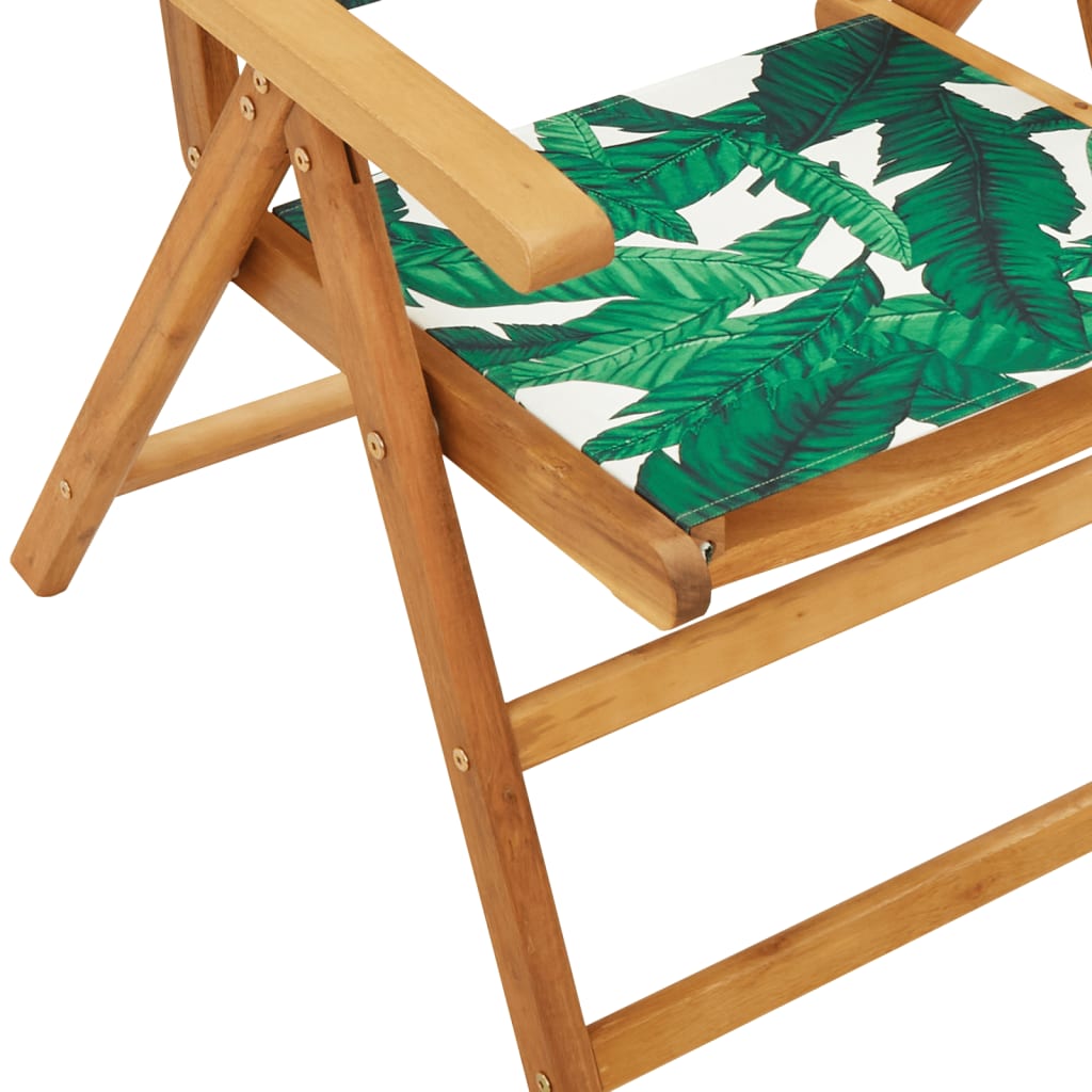 Leaf Pattern Garden Chairs 2 pcs - Solid Acacia Wood & Fabric