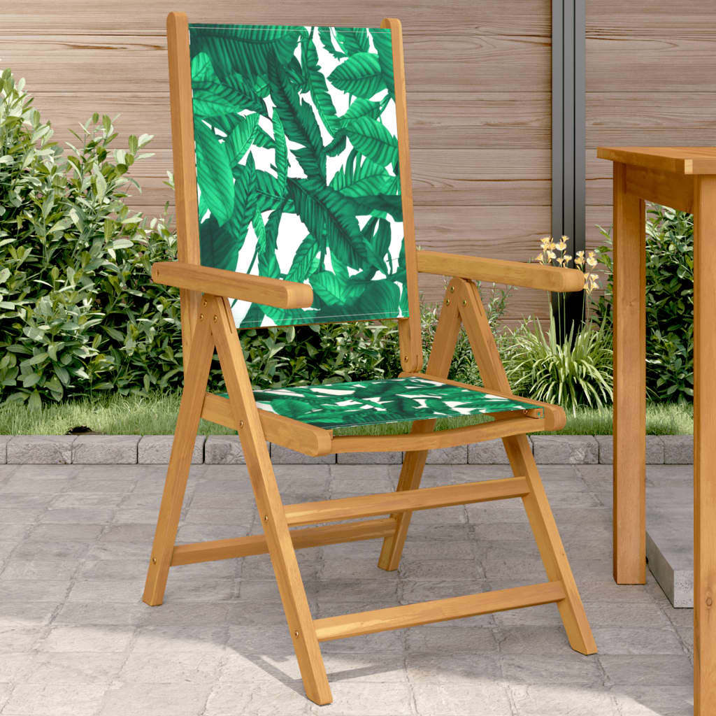 Leaf Pattern Garden Chairs 2 pcs - Solid Acacia Wood & Fabric