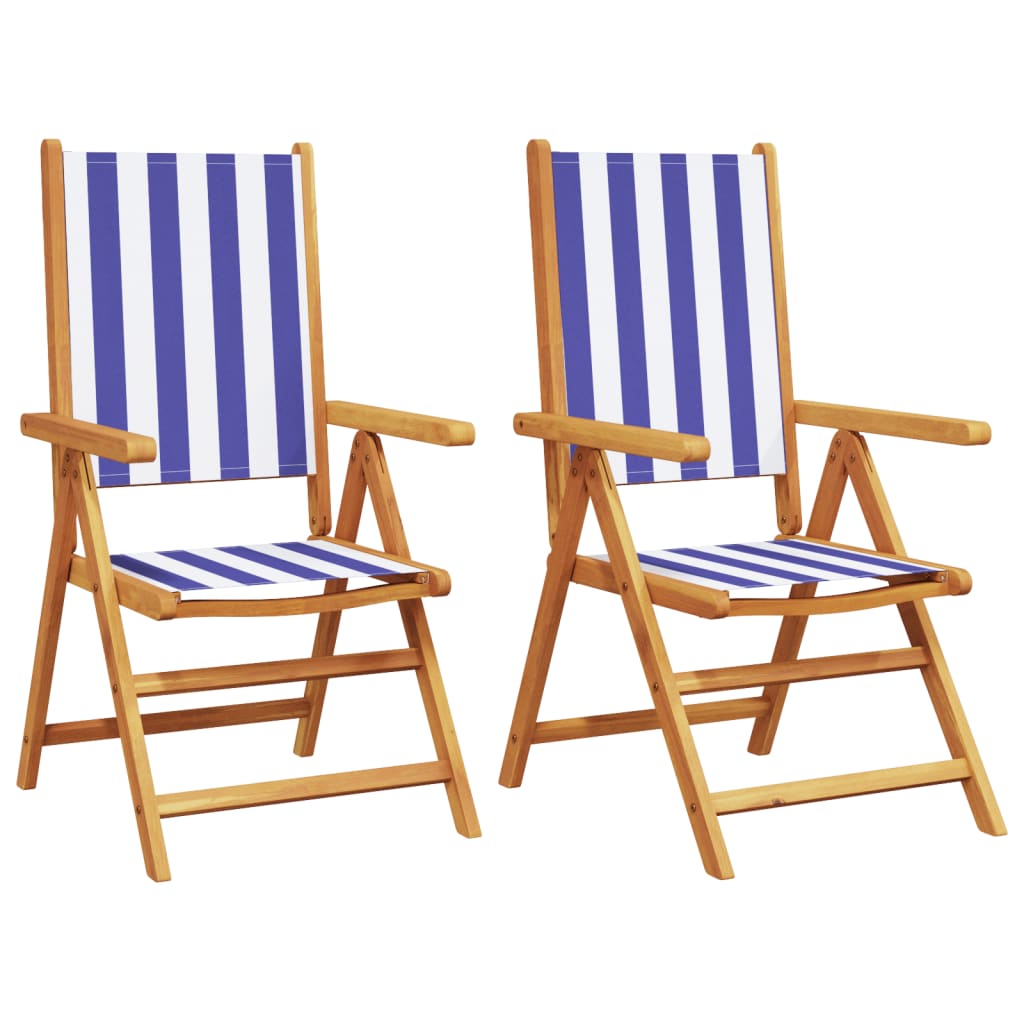 Blue & White Acacia Wood Garden Chairs Set - 2 pcs Fabric Design