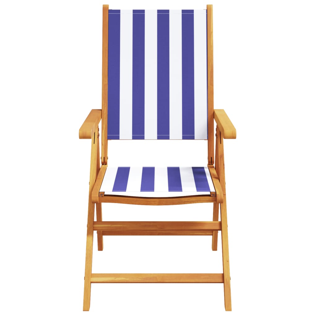 Blue & White Acacia Wood Garden Chairs Set - 2 pcs Fabric Design