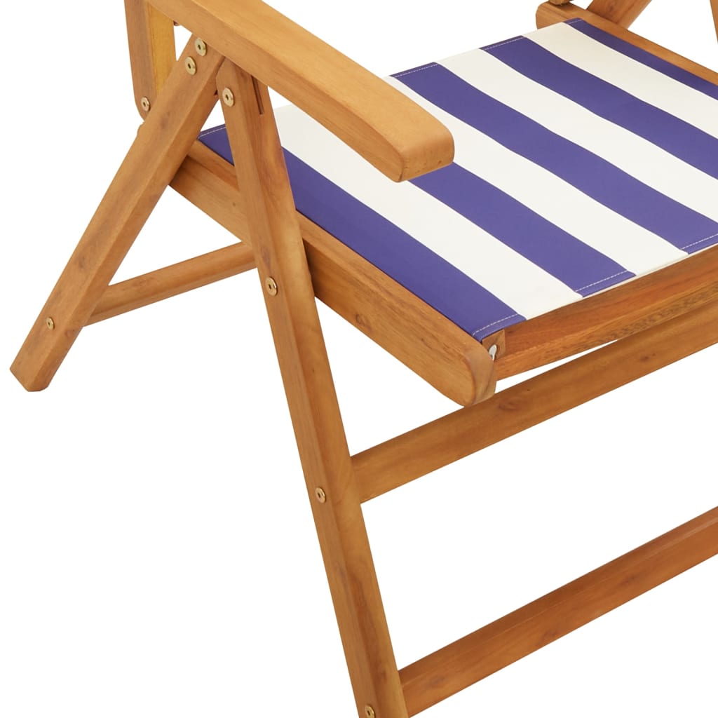 Blue & White Acacia Wood Garden Chairs Set - 2 pcs Fabric Design