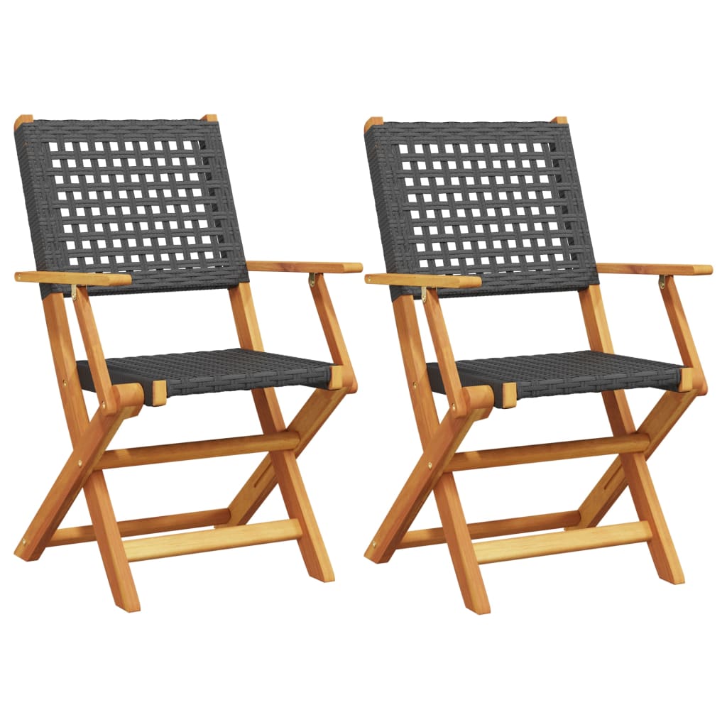 Black Acacia & Poly Rattan Garden Chairs Set of 2 - Solid Wood