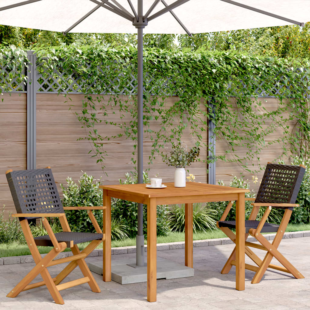 Black Acacia & Poly Rattan Garden Chairs Set of 2 - Solid Wood