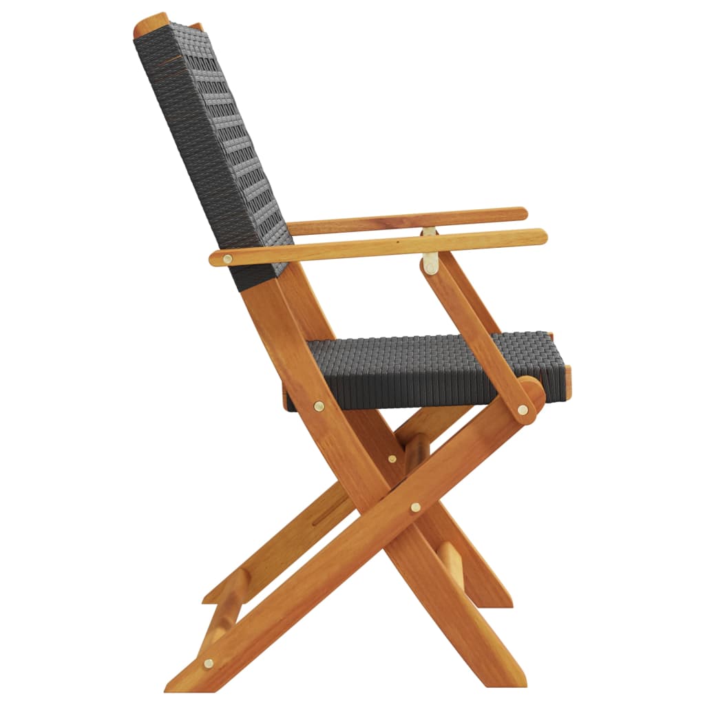 Black Acacia & Poly Rattan Garden Chairs Set of 2 - Solid Wood