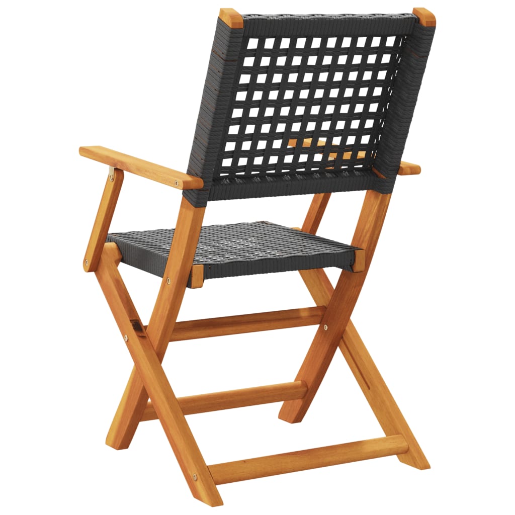 Black Acacia & Poly Rattan Garden Chairs Set of 2 - Solid Wood