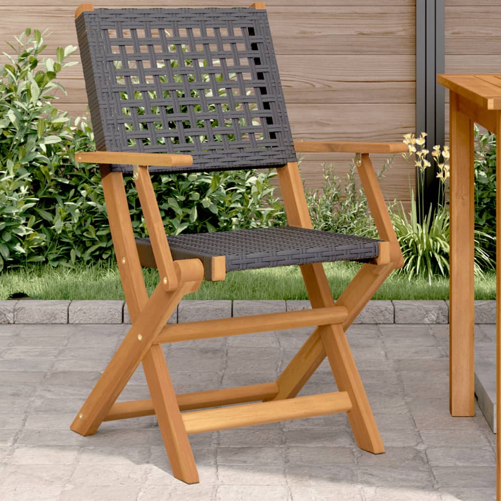 8-Pack Folding Garden Chairs in Poly Rattan & Solid Wood