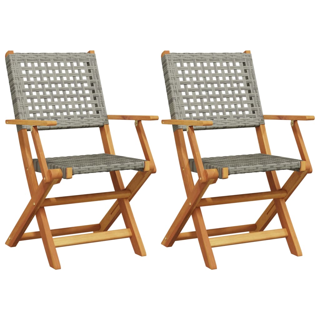 Stylish Grey Acacia Wood & Poly Rattan Garden Chairs Set, 2 Pcs