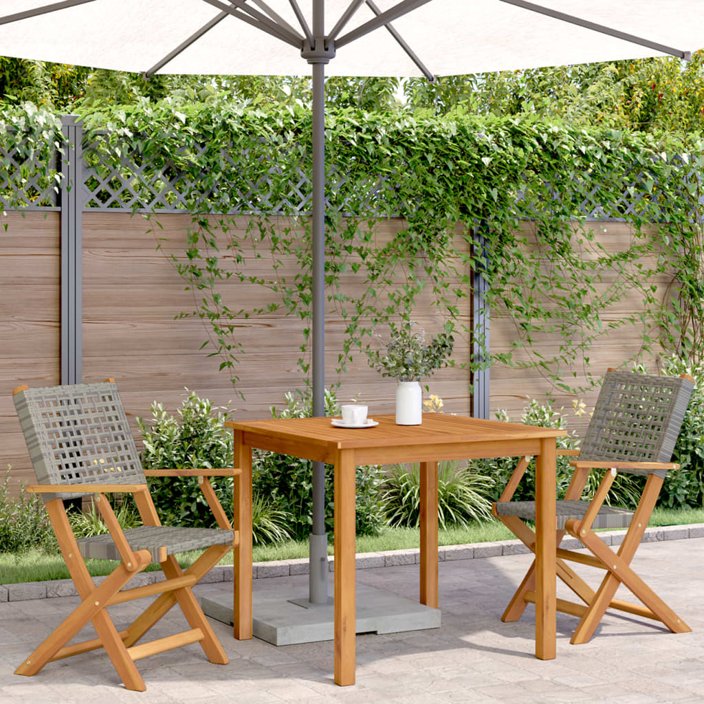 Stylish Grey Acacia Wood & Poly Rattan Garden Chairs Set, 2 Pcs