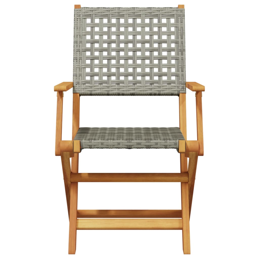 Stylish Grey Acacia Wood & Poly Rattan Garden Chairs Set, 2 Pcs