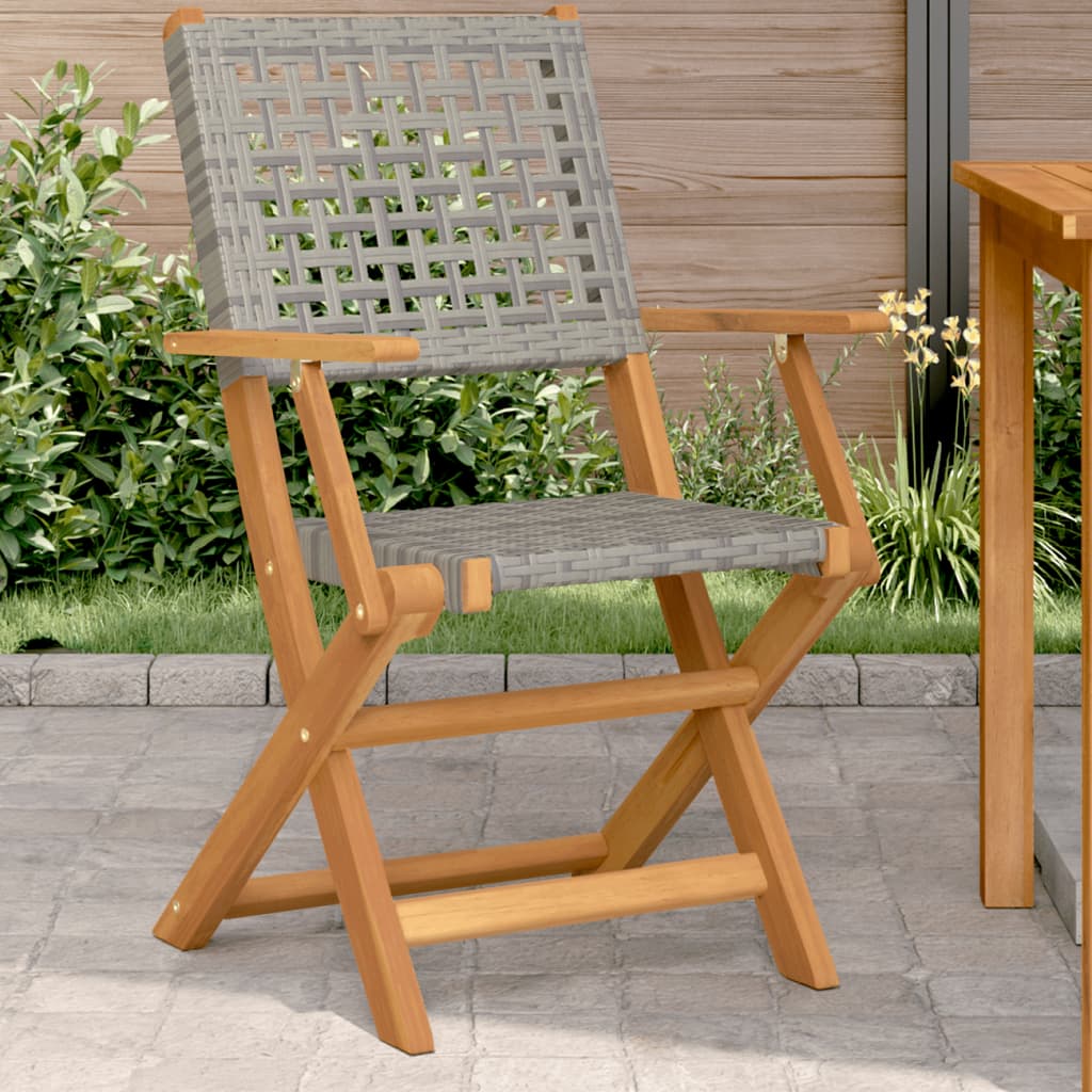 8-Pack Folding Garden Chairs in Poly Rattan & Solid Wood