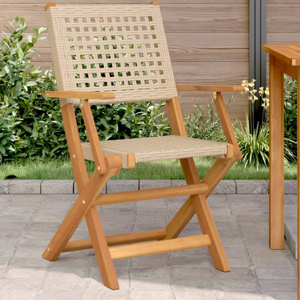 8-Pack Folding Garden Chairs in Poly Rattan & Solid Wood