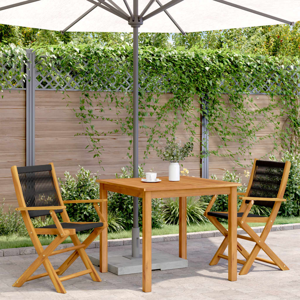 Elegant 2-Piece Black Acacia & Polypropylene Garden Chairs Set