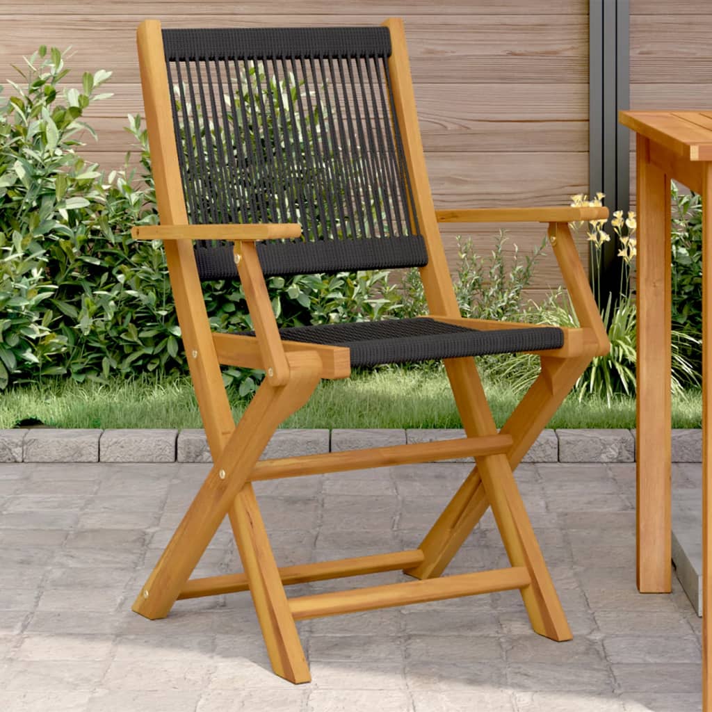 Elegant 2-Piece Black Acacia & Polypropylene Garden Chairs Set