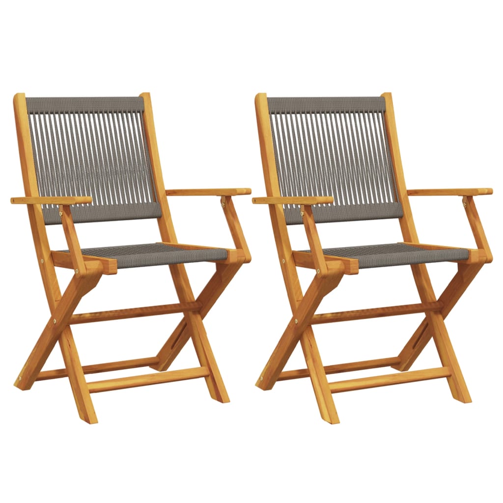 2 Grey Garden Chairs in Solid Acacia Wood & Polypropylene