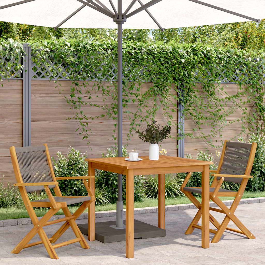 2 Grey Garden Chairs in Solid Acacia Wood & Polypropylene