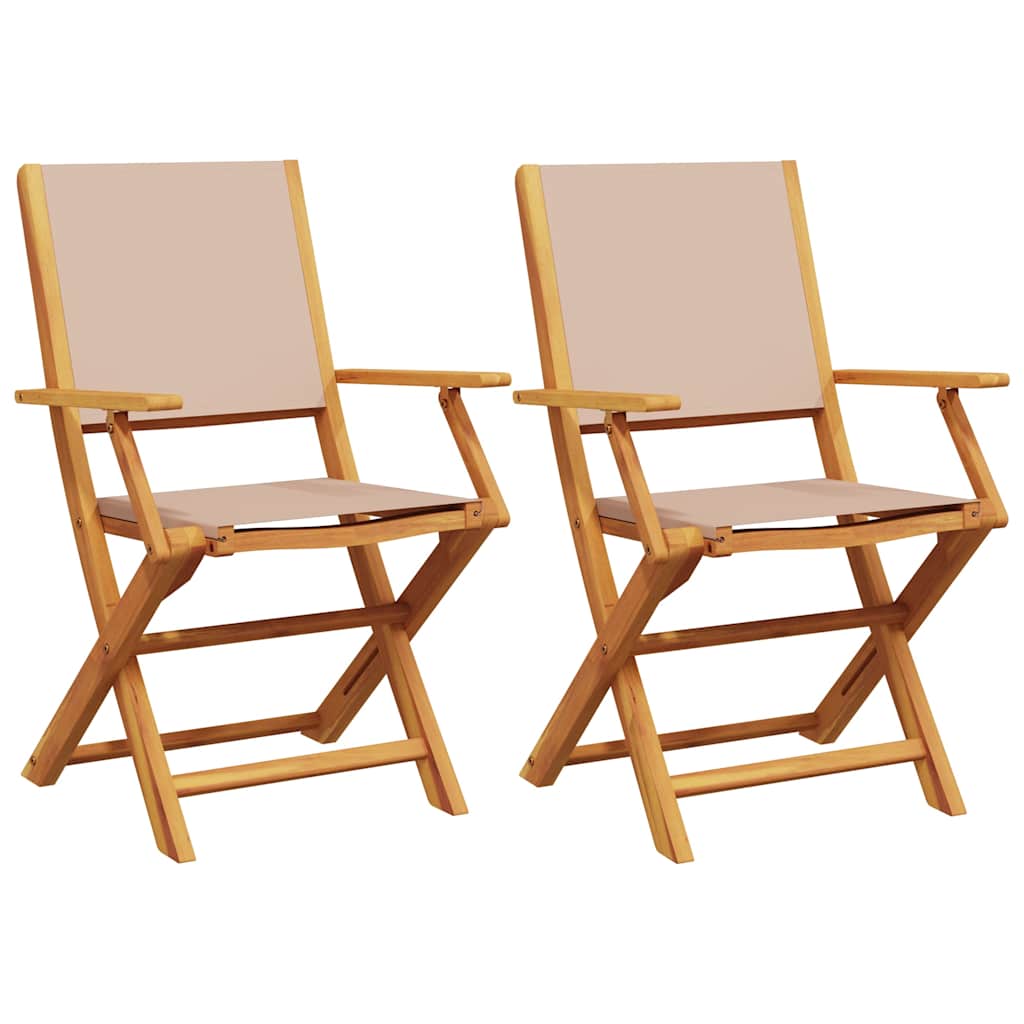 Taupe Acacia Wood & Fabric Garden Chairs, Set of 2