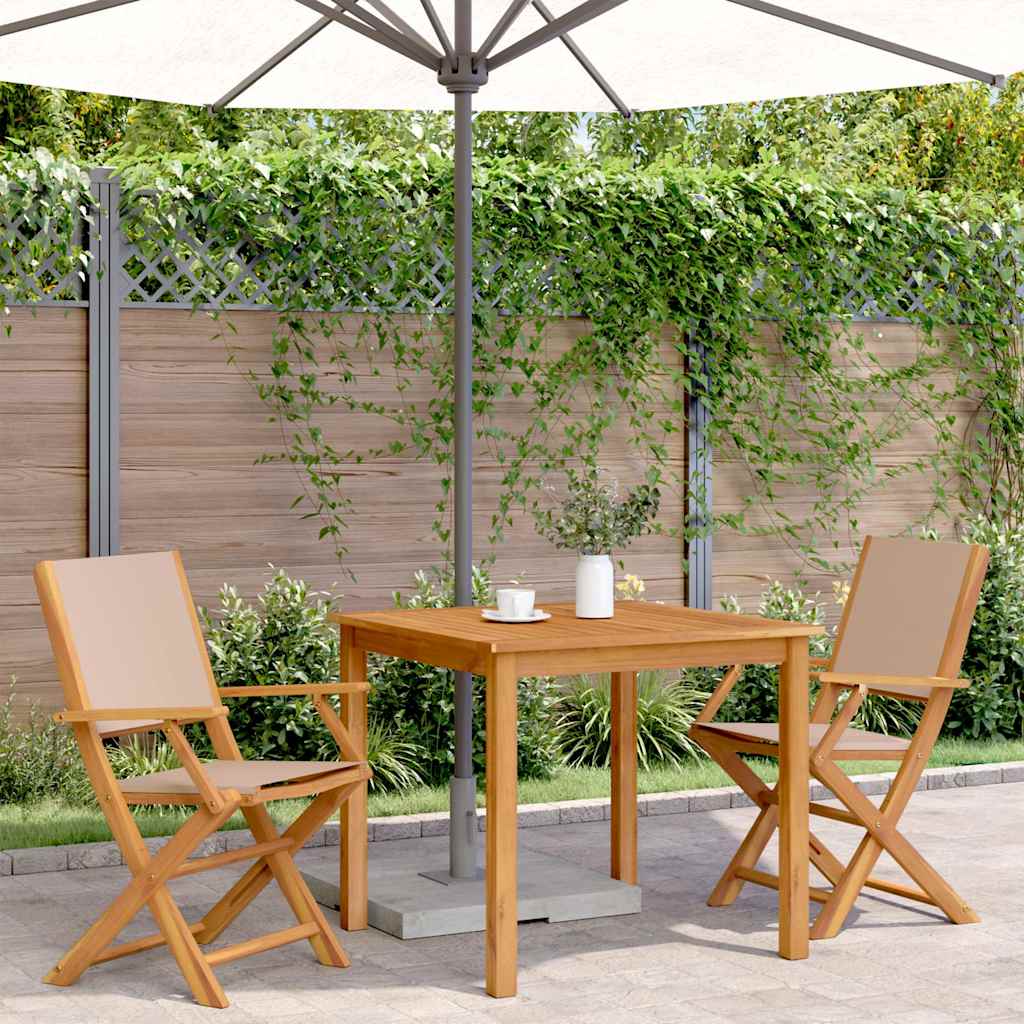 Taupe Acacia Wood & Fabric Garden Chairs, Set of 2