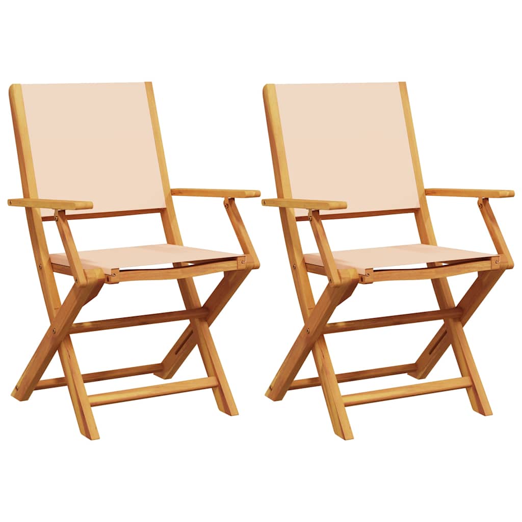 Beige Solid Acacia Wood & Fabric Garden Chairs Set of 2