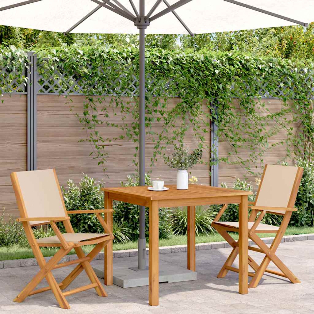 Beige Solid Acacia Wood & Fabric Garden Chairs Set of 2