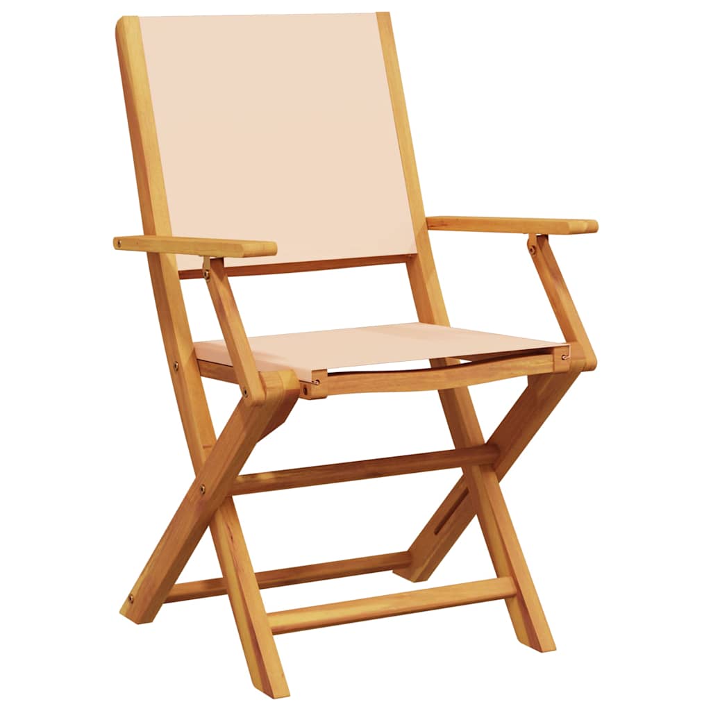 Beige Solid Acacia Wood & Fabric Garden Chairs Set of 2