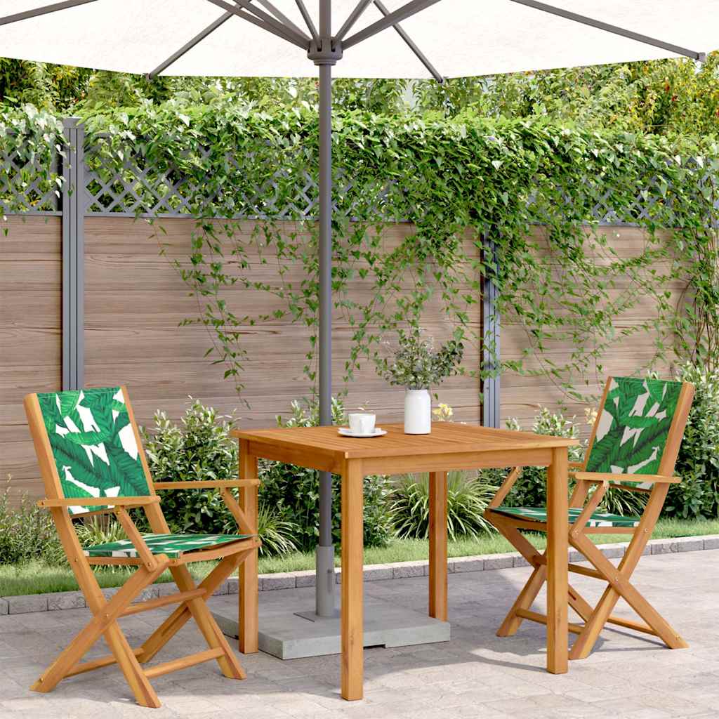 Leaf Pattern Garden Chairs, 2pcs, Solid Acacia Wood & Fabric