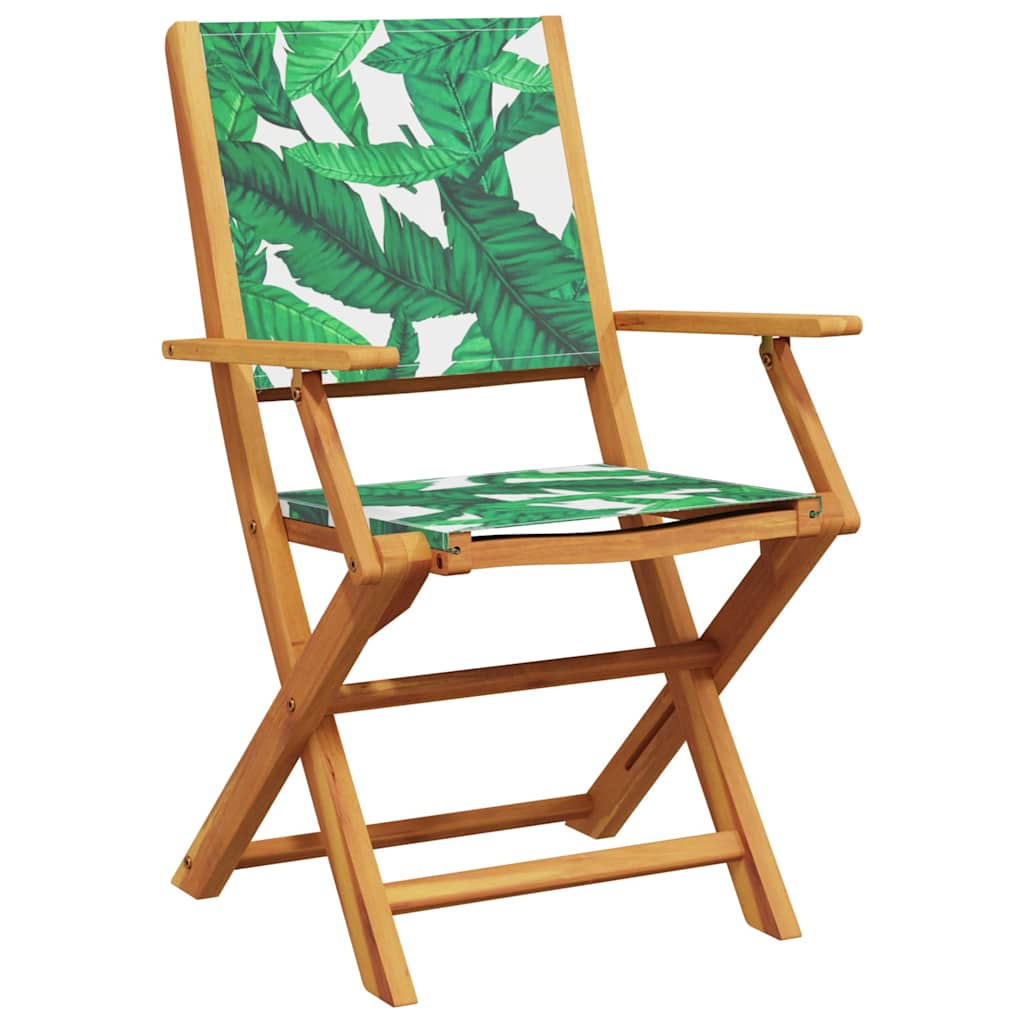 Leaf Pattern Garden Chairs, 2pcs, Solid Acacia Wood & Fabric