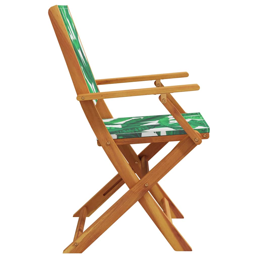 Leaf Pattern Garden Chairs, 2pcs, Solid Acacia Wood & Fabric