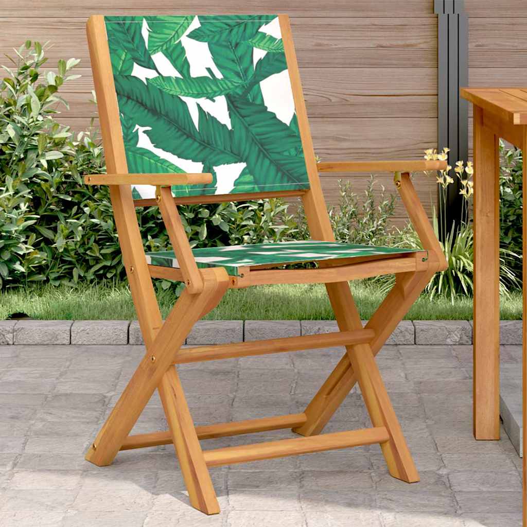 Leaf Pattern Garden Chairs, 2pcs, Solid Acacia Wood & Fabric