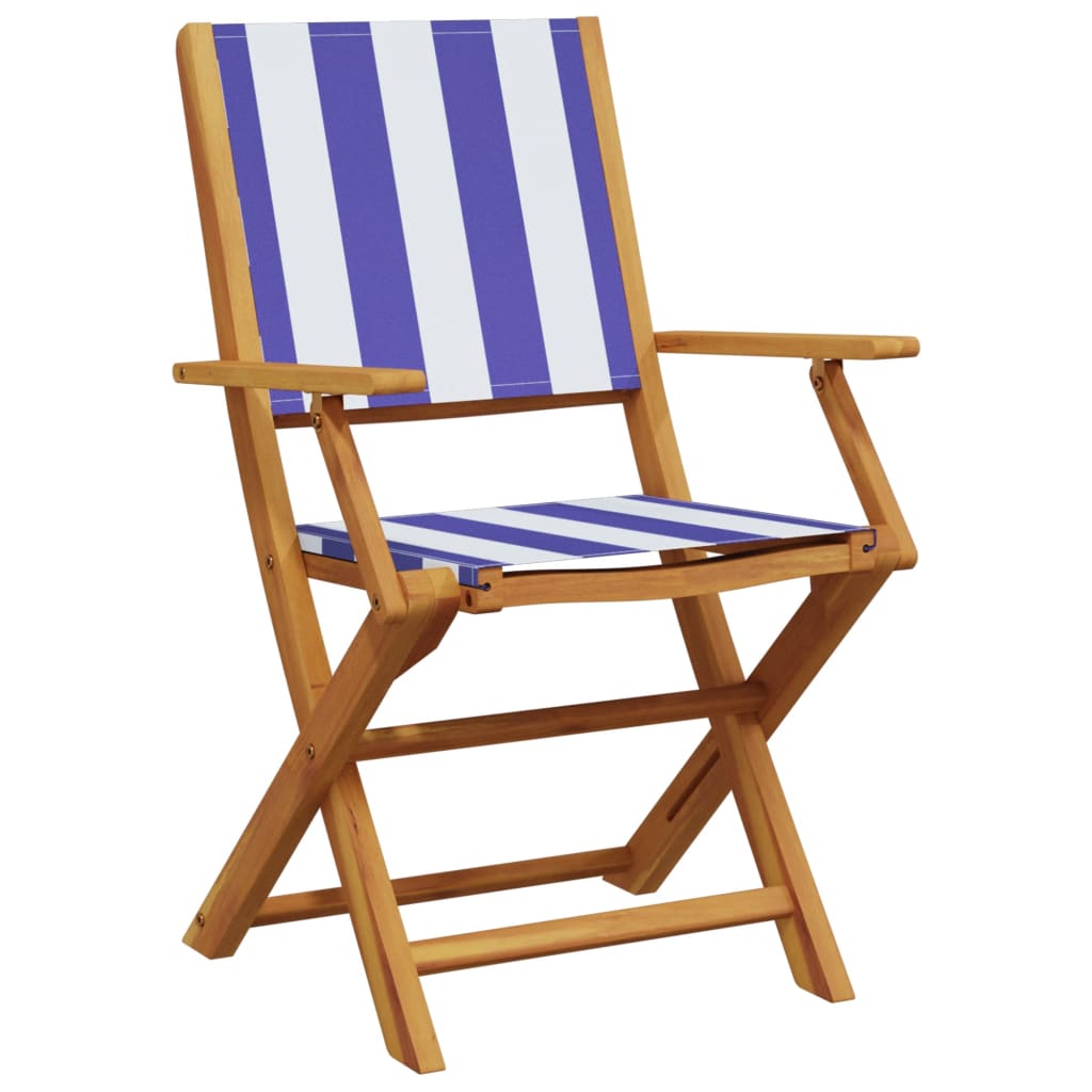 Solid Wood Acacia Garden Chairs 2 pcs - Blue & White Fabric