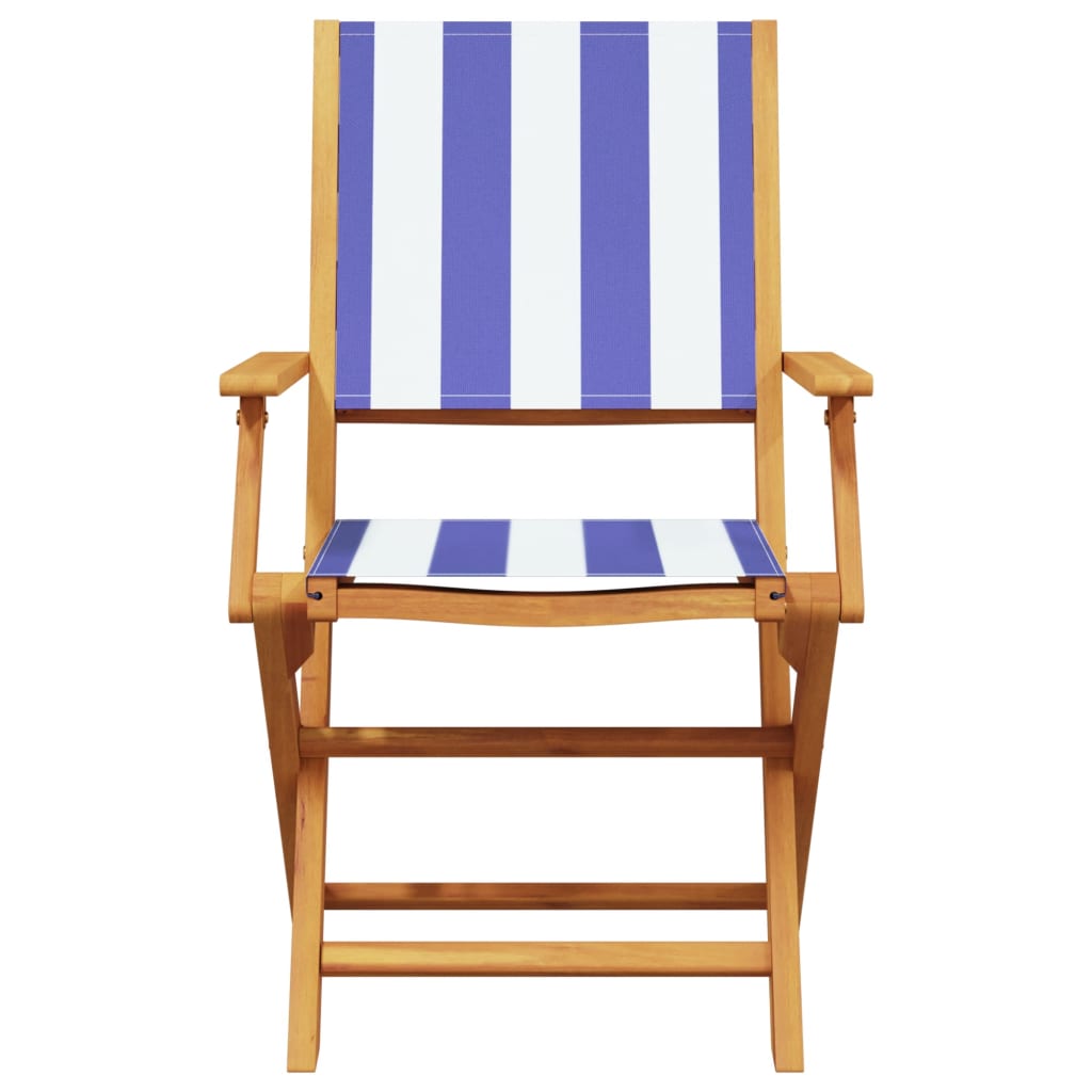 Solid Wood Acacia Garden Chairs 2 pcs - Blue & White Fabric