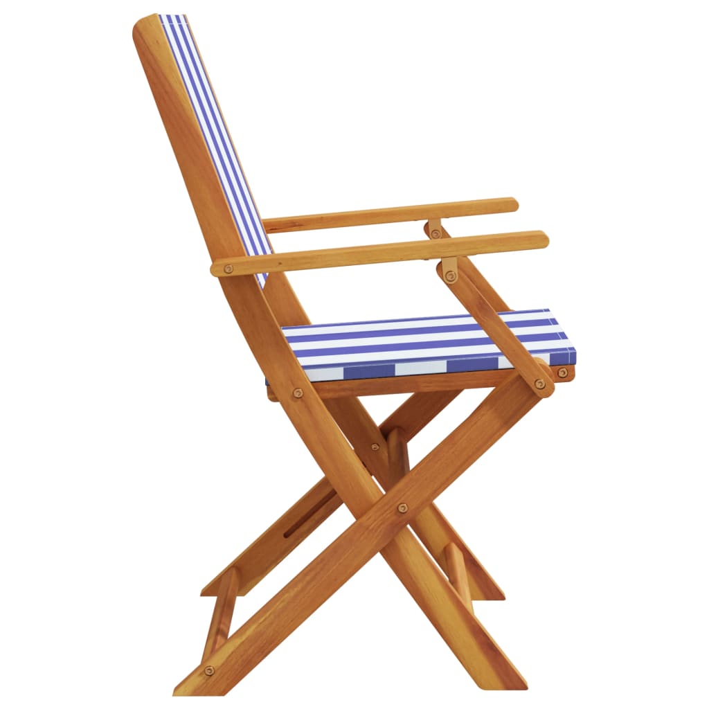 Solid Wood Acacia Garden Chairs 2 pcs - Blue & White Fabric