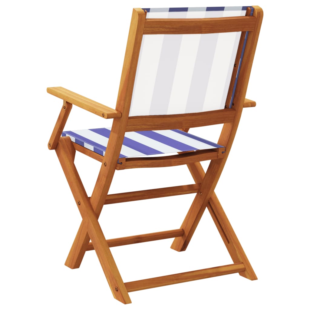 Solid Wood Acacia Garden Chairs 2 pcs - Blue & White Fabric