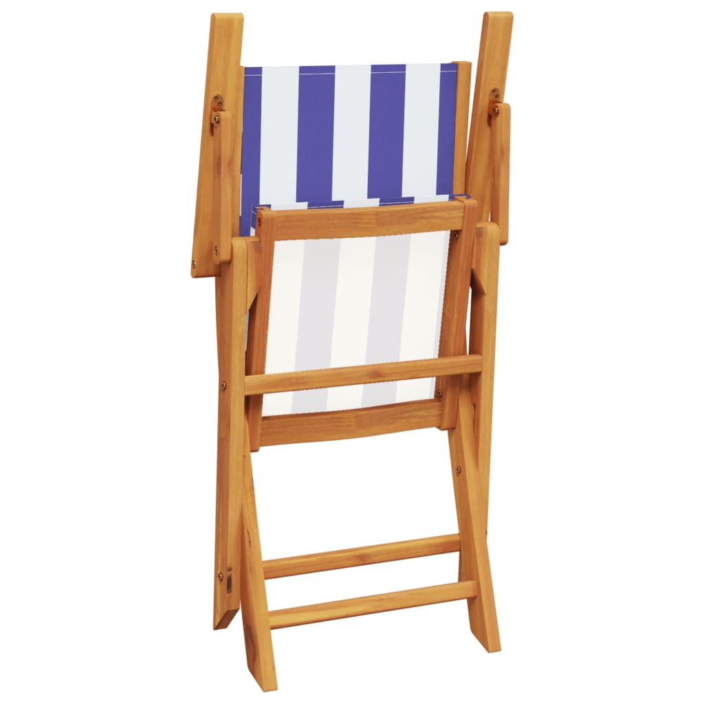 Solid Wood Acacia Garden Chairs 2 pcs - Blue & White Fabric