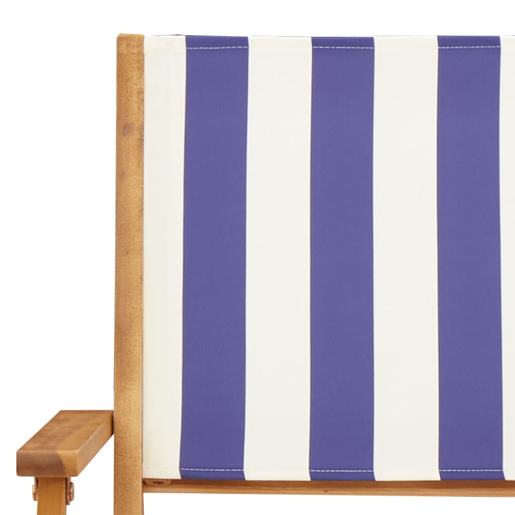 Solid Wood Acacia Garden Chairs 2 pcs - Blue & White Fabric