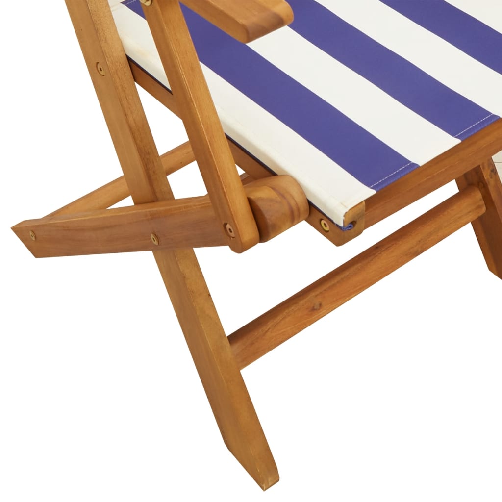 Solid Wood Acacia Garden Chairs 2 pcs - Blue & White Fabric