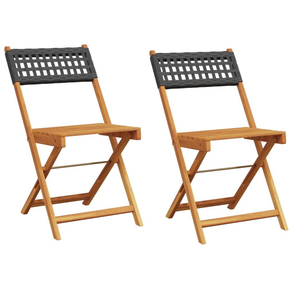 Black Bistro Chairs Set of 2 - Solid Acacia & Poly Rattan